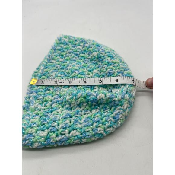 Crochet Metallic Pastel Blue Green Woven Beanie Cap Hat Winter Hat X-Small - Picture 8 of 9